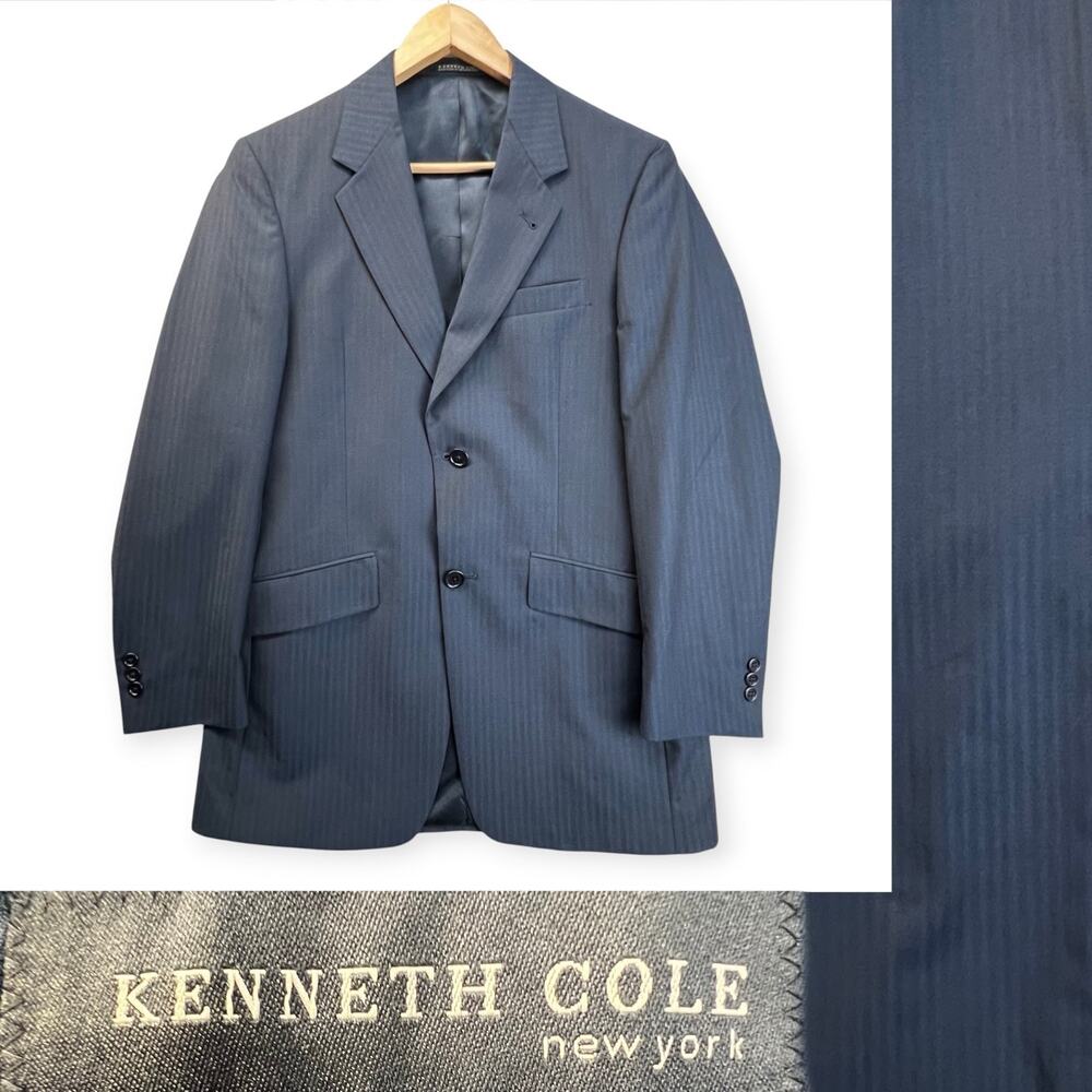 Vintage Kenneth Cole Mens Blazer Two Tone Navy Striped Preppy Double Vent 36 Reg